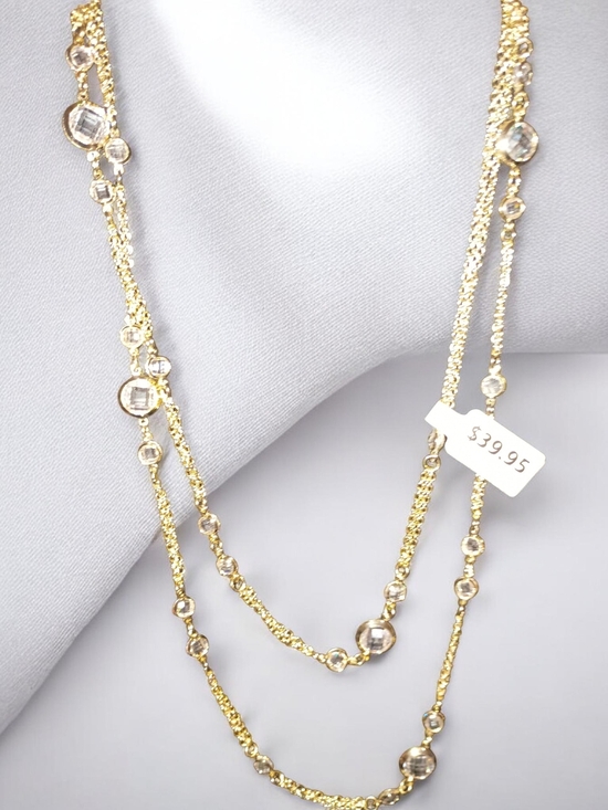 Jewelry - Elegant Gold-Tone Multi-Strand Crystal Station Necklace - Women Jewelry